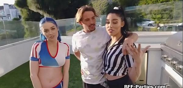  POV foursome with slutty soccer chicks